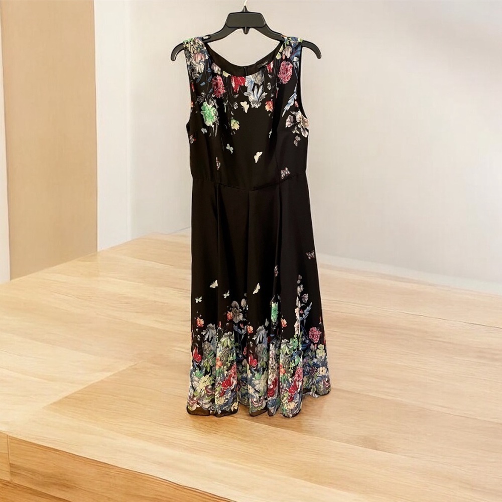 Floryday Chiffon Butterfly Dress Size M Black & Multicolor Border Feminine Midi